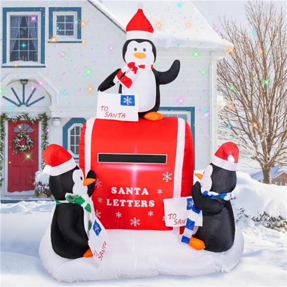 6 FT Christmas Inflatables Penguin Mailbox Outdoor Decorations with Built-in LED